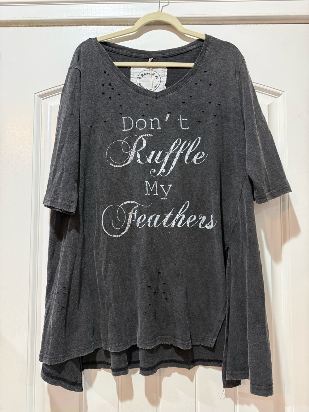 Don't Ruffle My Feathers V-Neck Tunic - Distressed Dark Gray